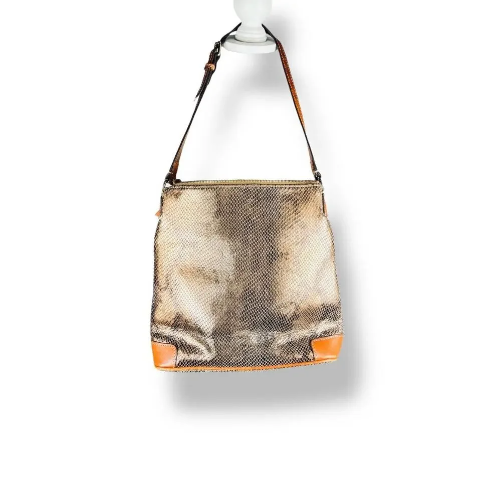 Dooney & Bourke Snakeskin Embossed Leather Letter Carrier Crossbody Metallic